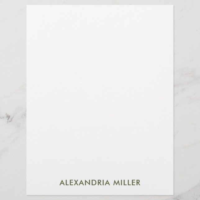 Einfache Olive Typografic Name Stationery Briefbogen (Vorderseite)