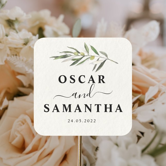 Einfache Olive-Zweigstelle Quadratischer Aufkleber (Von Creator hochgeladen)