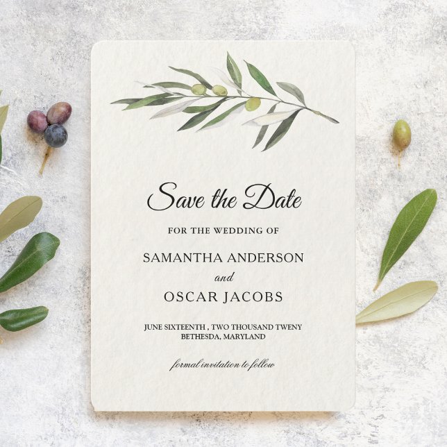 Einfache Olive-Zweigstelle Save The Date (Von Creator hochgeladen)