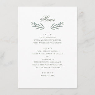 Einfache Olivenblätter. Italienische Hochzeit. Bot Menükarte