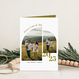 Einfache olivgrüne Familienfoto-Weihnachtskarte mi Feiertagskarte