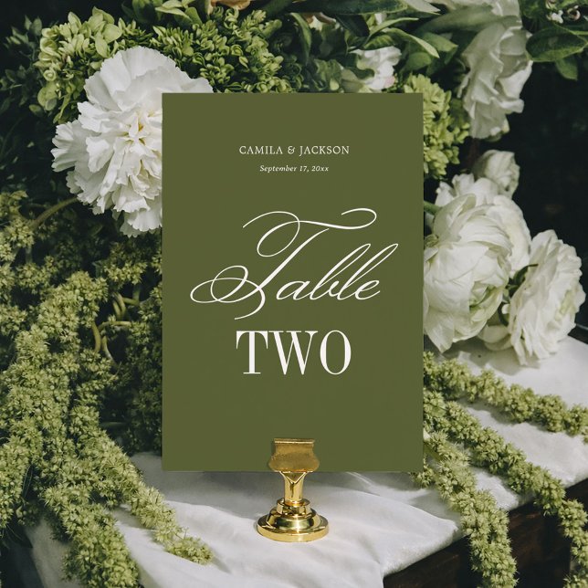 Einfache Olivgrüne Hochzeit Tischnummer (Von Creator hochgeladen)