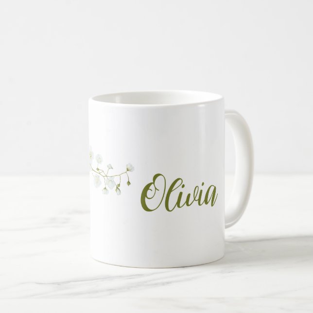 Einfache Olivia Name weiße Rosen elegant Kaffeetasse (VorderseiteRechts)