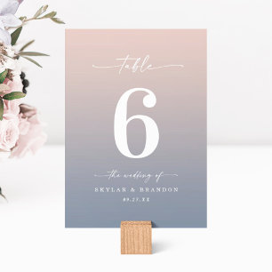 Einfache Ombre Blush Pink & Dusty Blue Wedding Tischnummer