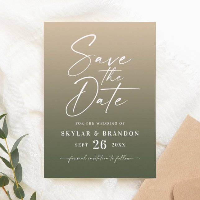 Einfache Ombre Gradient Gold & Forest Green Weddin Save The Date (Von Creator hochgeladen)