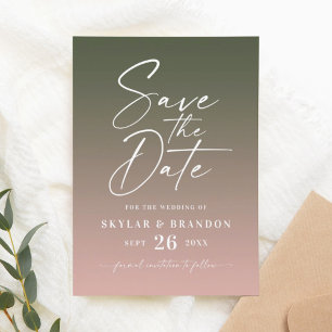 Einfache Ombre Gradient Pink & Dark Green Wedding Save The Date
