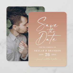 Einfache Ombre Gradient Terracotta & Gelbe Hochzei Save The Date