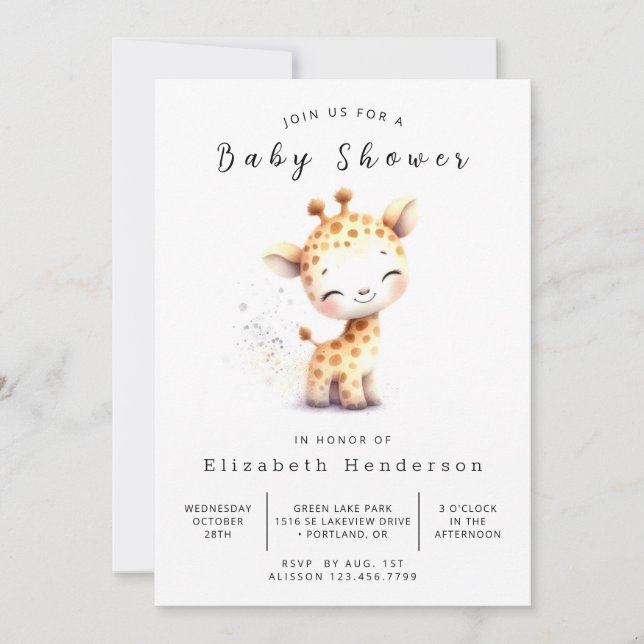 Einfache Online-Giraffe Kinderdusche Einladung (Vorderseite)