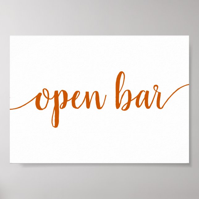 Einfache Open Bar | Fall Orange Any Event Sign Poster (Vorne)