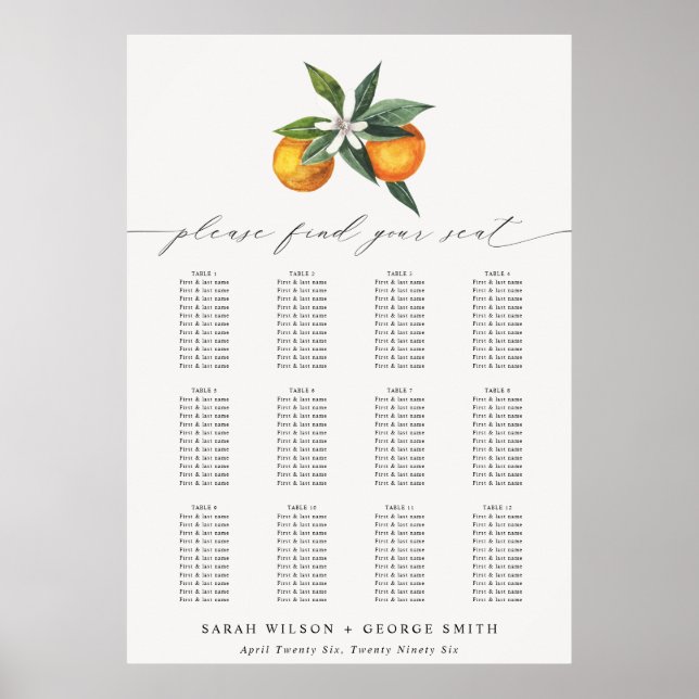 Einfache Orange Boho Botanische Hochzeitsskala Poster (Vorne)