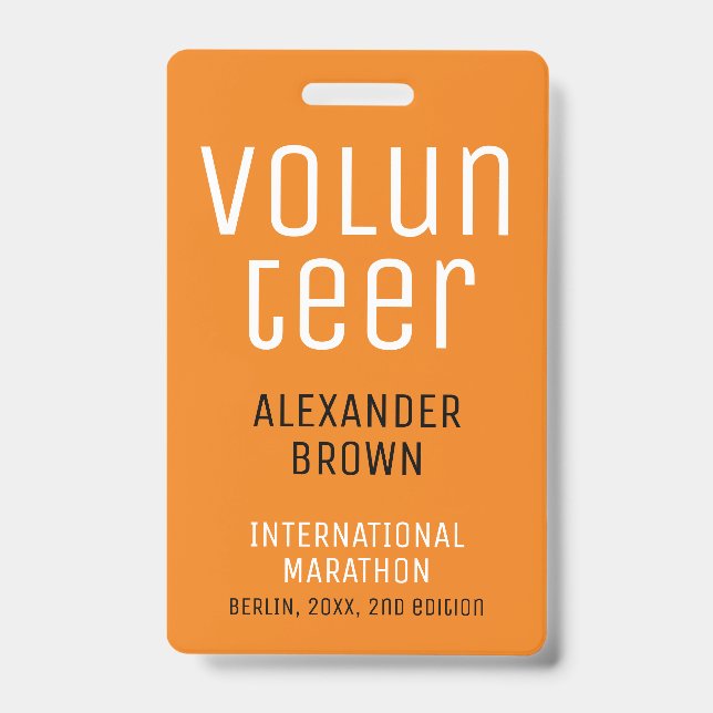Einfache Orange Event Volunteer QR Code ID Ausweis (Vorderseite)