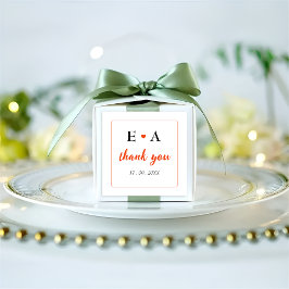 Einfache Orange Herzname Initial Vielen Dank Hochz Quadratischer Aufkleber