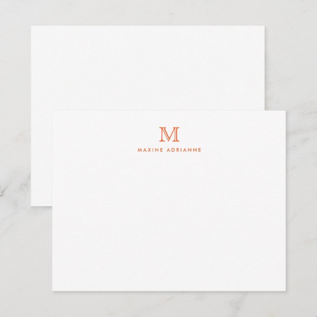 Einfache Orange Modern Monogram Erstkarte Einladung (Vorne/Hinten)