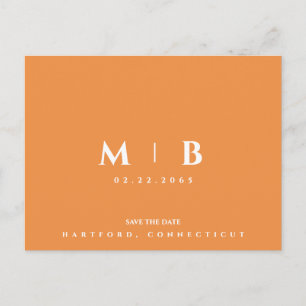Einfache Orange Monogramm Hochzeit Termin speicher Postkarte