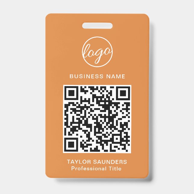 Einfache Orange QR Code Mitarbeiter-ID Ausweis (Vorderseite)