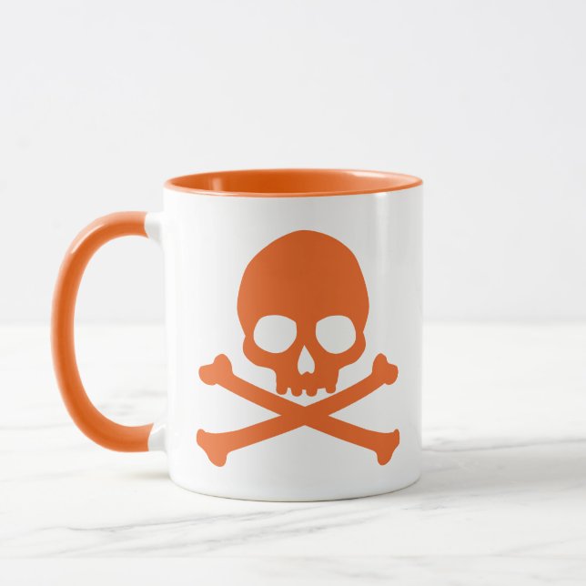 Einfache Orangen-Schädel- und Crossbones-Tasse Tasse (Links)