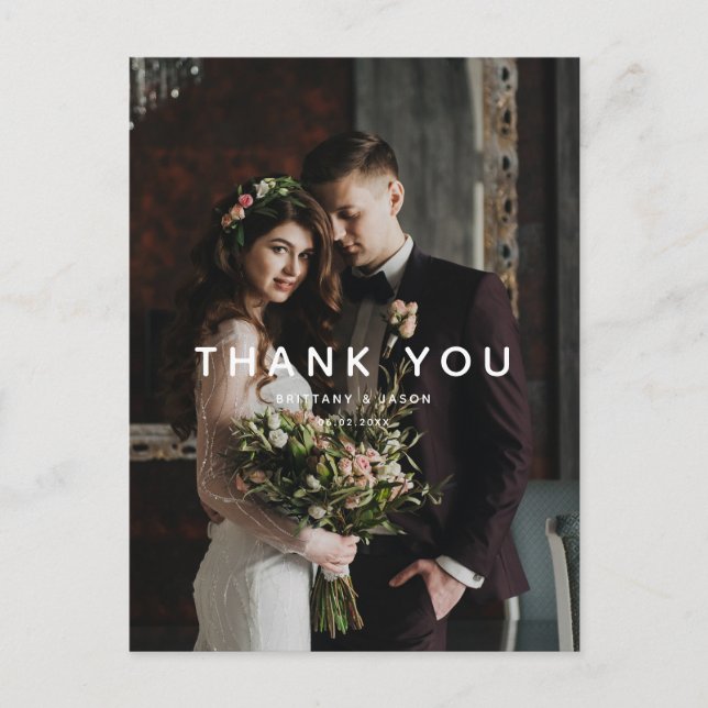 Einfache Overlay Text Wedding Vielen Dank Foto Postkarte (Vorderseite)