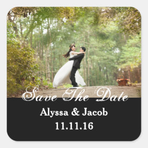 Einfache Paare Foto Save the Date Hochzeit Quadratischer Aufkleber