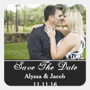 Einfache Paare Foto Save the Date Hochzeit Quadratischer Aufkleber