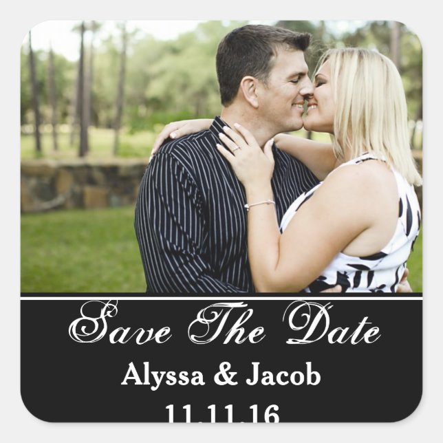 Einfache Paare Foto Save the Date Hochzeit Quadratischer Aufkleber (Vorderseite)