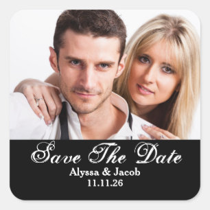 Einfache Paare Foto Save the Date Hochzeitsplatz Quadratischer Aufkleber
