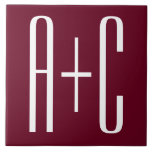 Einfache Paare Initialen | White & Burgund Fliese<br><div class="desc">Klug,  kühn und modern.</div>