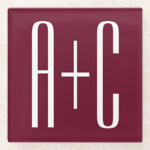 Einfache Paare Initialen   White & Burgund Glasuntersetzer