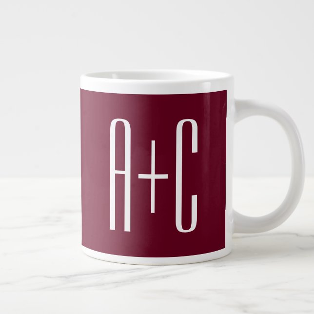 Einfache Paare Initialen | White & Burgund Jumbo-Tasse (Rechts)