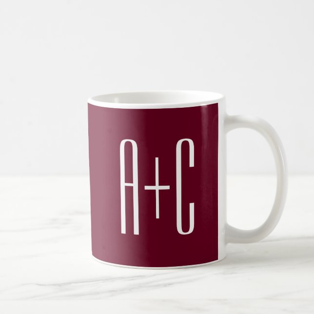 Einfache Paare Initialen | White & Burgund Kaffeetasse (Rechts)