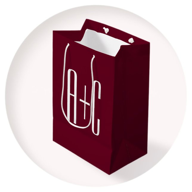 Einfache Paare Initialen | White & Burgund Mittlere Geschenktüte (Von Creator hochgeladen)