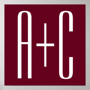 Einfache Paare Initialen   White & Burgund Poster