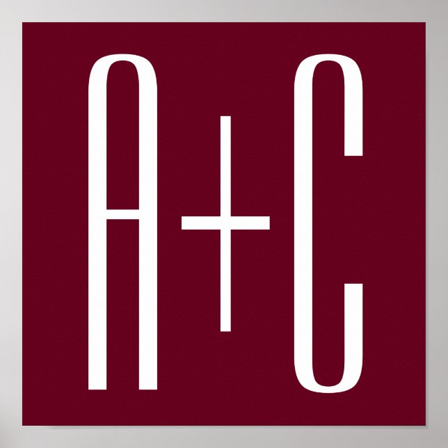 Einfache Paare Initialen | White & Burgund Poster (Vorne)