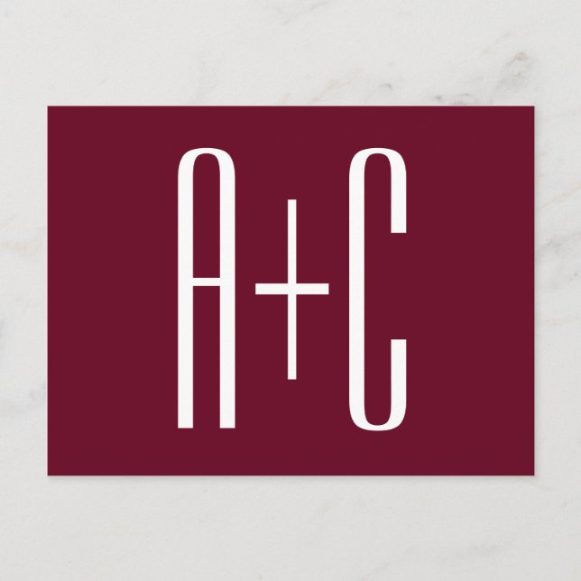 Einfache Paare Initialen | White & Burgund Postkarte (Vorderseite)