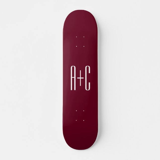 Einfache Paare Initialen | White & Burgund Skateboard (Vorne)