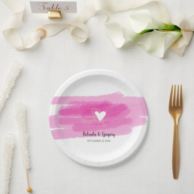 Einfache Paint Strokes & Heart Wedding Pappteller (Hochzeit)