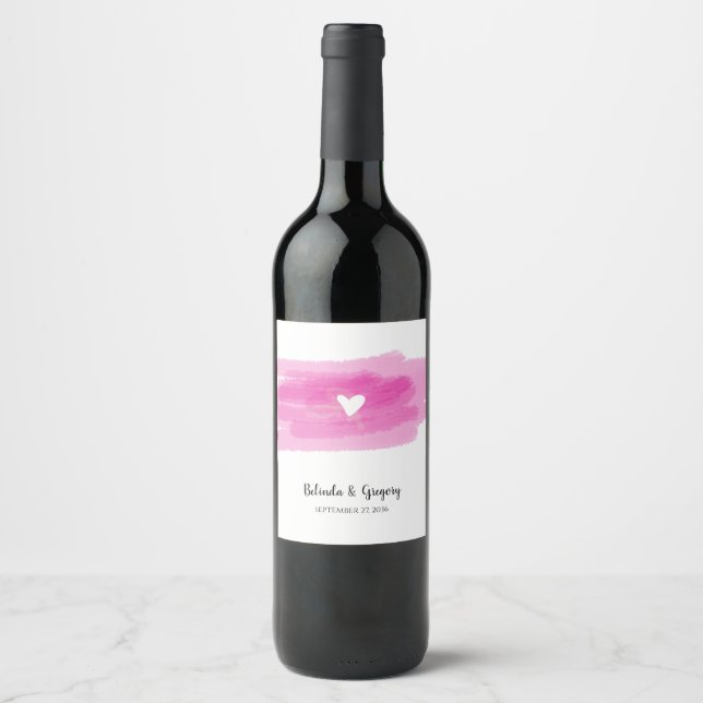 Einfache Paint Strokes & Heart Wedding Weinetikett (Vorderseite)