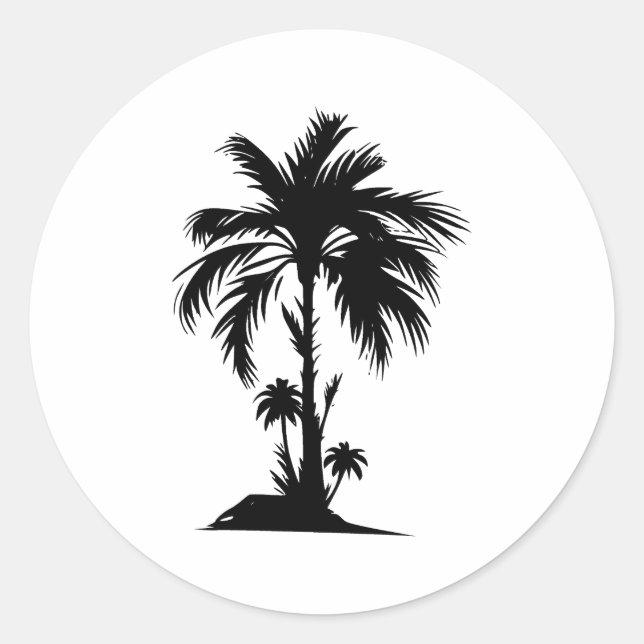 Einfache Palme | Eleganz in Schwarz und Weiß Runder Aufkleber (Vorderseite)