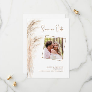 Einfache Pampas-Foliage-Foto-Hochzeit Save The Date