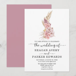 Einfache Pampas-Gras-Rose und Lila Hochzeit Einladung