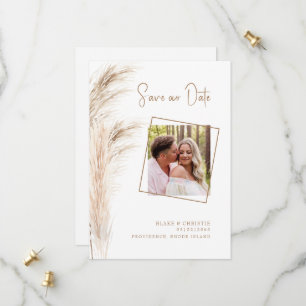 Einfache Pampas-Laub-Foto-Hochzeit Save The Date