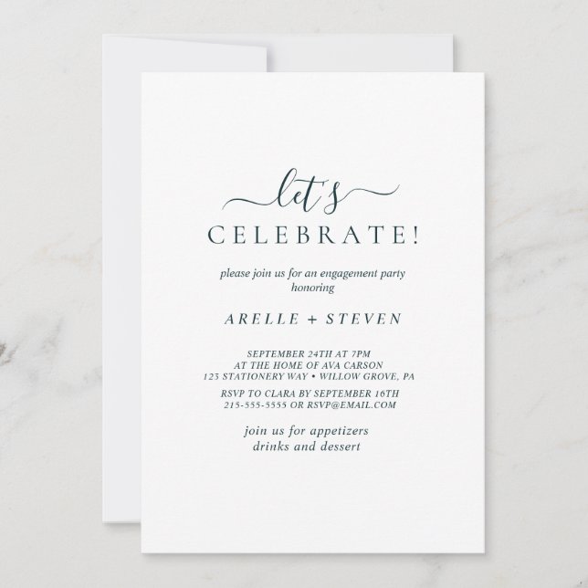 Einfache Partei für blaues und weißes Engagement Einladung (Vorderseite)