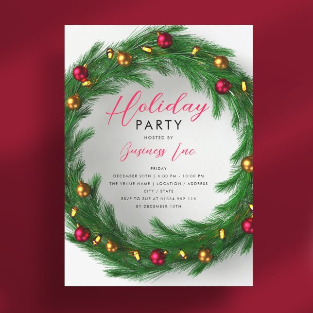 Einfache Party für Geschäftsreisende Einladung (Simple Corporate Holiday Party Festive Wreath Invitation)