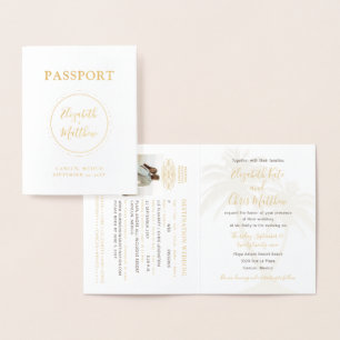 Einfache Passport-Einladung Strand Hochzeit Gold F Folienkarte