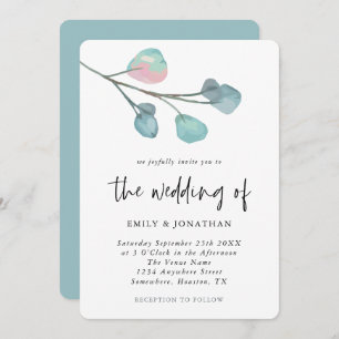 Einfache Pastel Eucalyptus Wedding Einladung