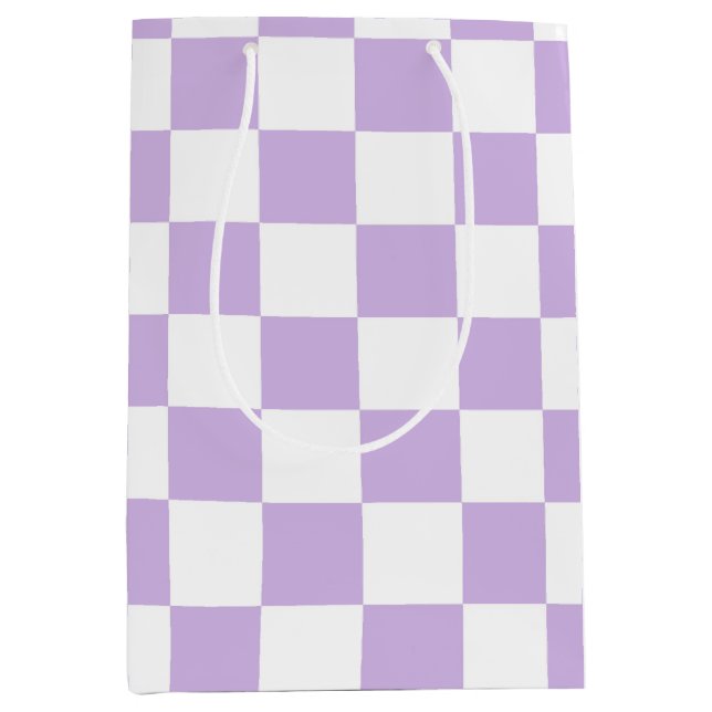 Einfache Pastel Lila Lilac & White Checked Mittlere Geschenktüte (Vorderseite)