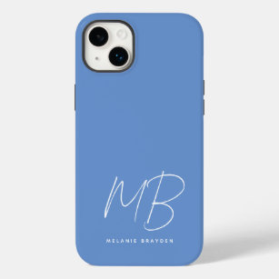 Einfache Pastell Blau-Minimalistisch-Monogramm-Bez Case-Mate iPhone 14 Plus Hülle