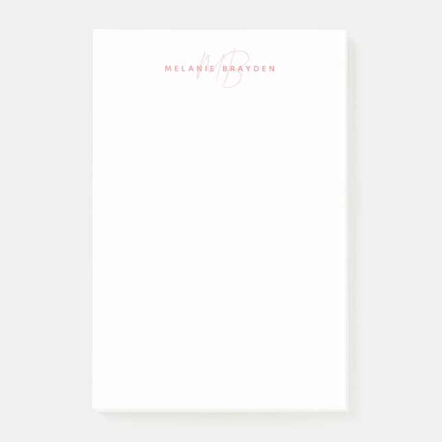 Einfache Pastell Blau-Minimalistisch-Monogramm-Bez Post-it Klebezettel (Vorderseite)