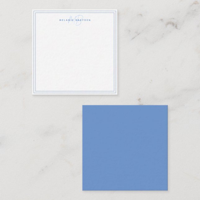 Einfache Pastell Blau Minimalistisch Monogramm Zwe Mitteilungskarte (Vorne/Hinten)