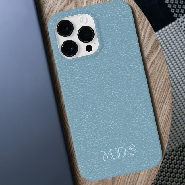 Einfache Pastell Blue Imitate Leather Look Mit Mon Case-Mate iPhone Hülle (A pretty pastel blue faux leather look phone case with space for your initials)