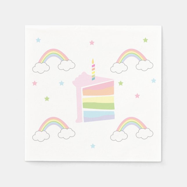 Einfache Pastell Rainbow Cake Geburtstag Serviette (Vorderseite)